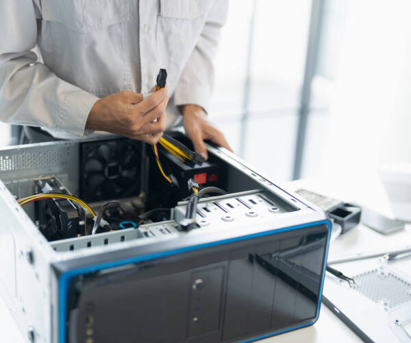 IT Engineer installing Hardware Equipment Development Facility Engineer  Maintenance computer Motherboard Electronic repair shop technology business.